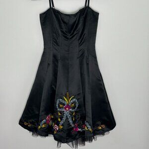 VTG Betsey Johnson Embroidered Silk Cocktail Dress